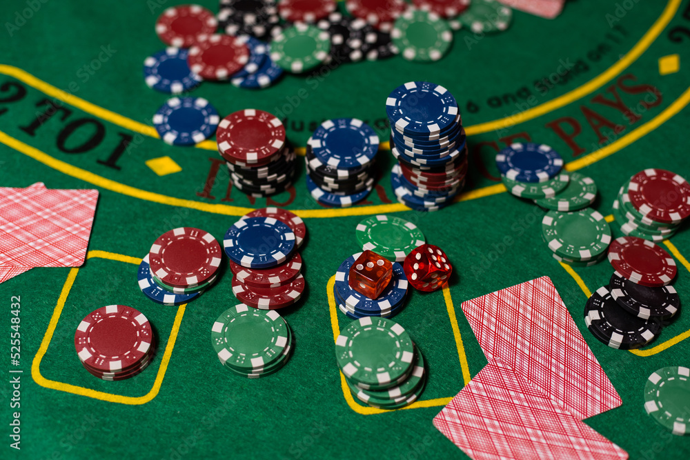 cards on a green cloth Casino table