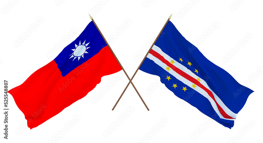 Background, 3D render for designers, illustrators. National Independence Day. Flags Taiwan and Cape Verde Background, 3D render for designers, illustrators. National Independence Day. Flags Taiwan and Cape Verde