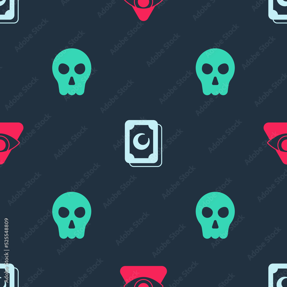 Set All-seeing eye of God, Tarot cards and Skull on seamless pattern. Vector Set All-seeing eye of God, Tarot cards and Skull on seamless pattern. Vector