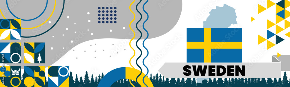 Sweden national day banner, Swedish flag, geometric banner design Sweden national day banner, Swedish flag, geometric banner design