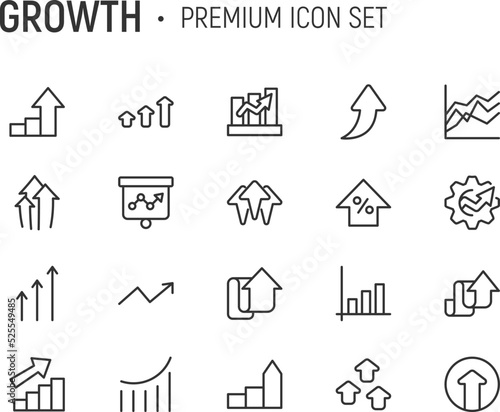 Editable vector pack of growth line icons.