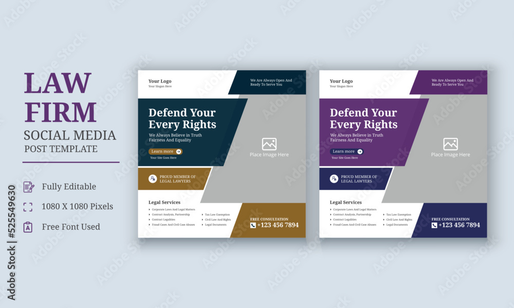 Naklejka premium Law Firm Social Media Template, Law Firm and Legal Services Social Media, Law Firm and Consultancy Social Media Template, Legal Corporate Law Firm Business poster leaflet template design