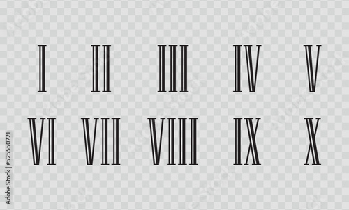 Set of roman numerals isolated on white background. Numbers from one to twelve. Vector illustration.