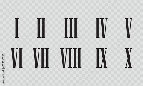 Set of roman numerals isolated on white background. Numbers from one to twelve. Vector illustration.