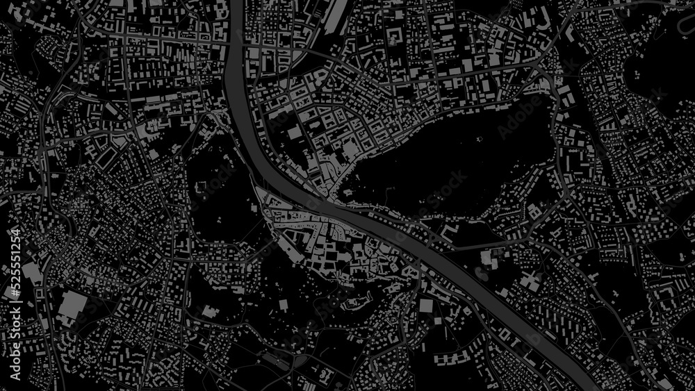 Fototapeta premium Urban city map of Salzburg. Vector poster. Black grayscale black and white road map.