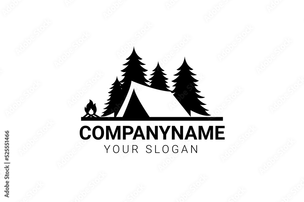 vector camping emblem outdoor activity symbol with grunge texture on mountain landscape background