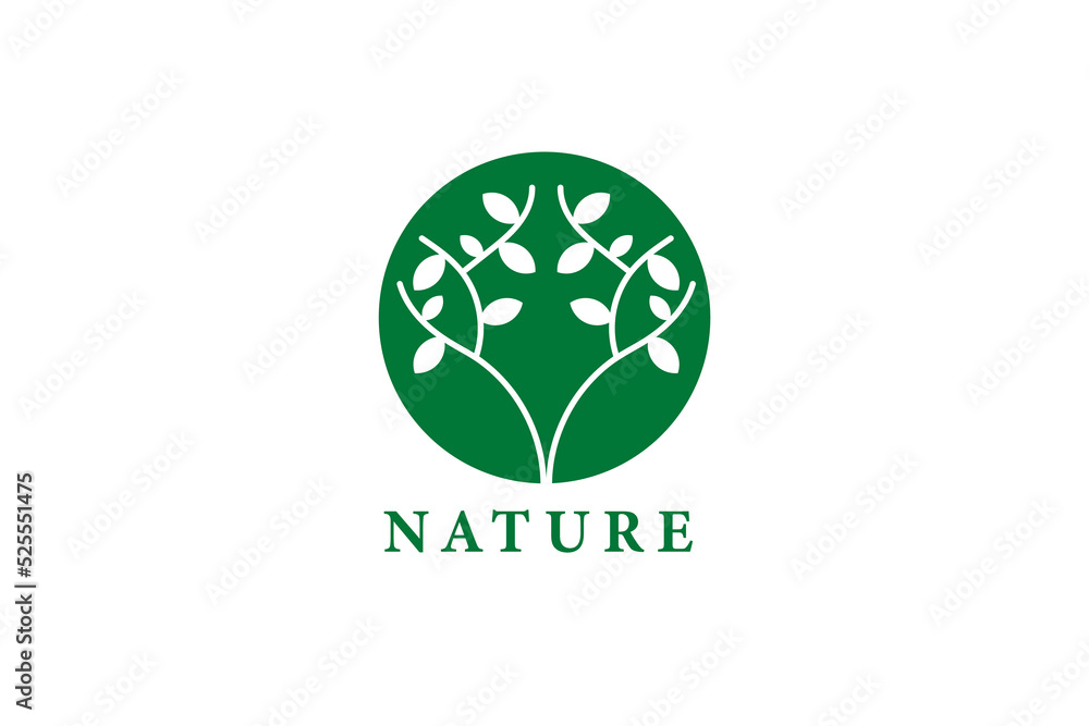 Nature symbol creative organic concept. Bio health care herbal abstract business eco logo. Fresh food, circle pack, beauty flora, pharmacy icon. Corporate identity logotype, corporate graphic design