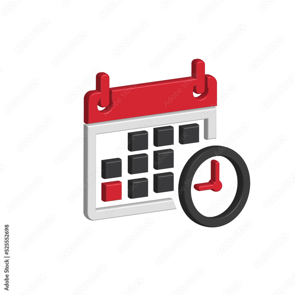 Vector illustration of 3D calendar and clock icon to show schedule and time alerts. Vector illustration of 3D calendar and clock icon to show schedule and time alerts.