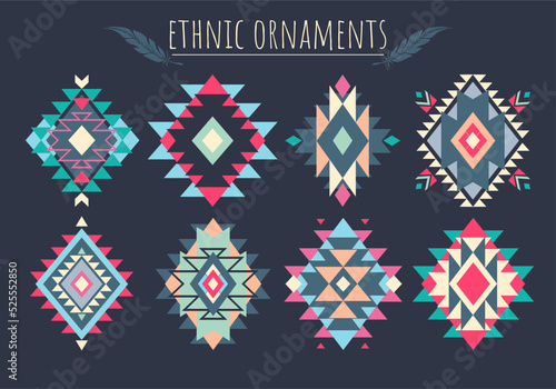 Aztec and tribal shapes, symbols collection vector set.  Colorful illustration.