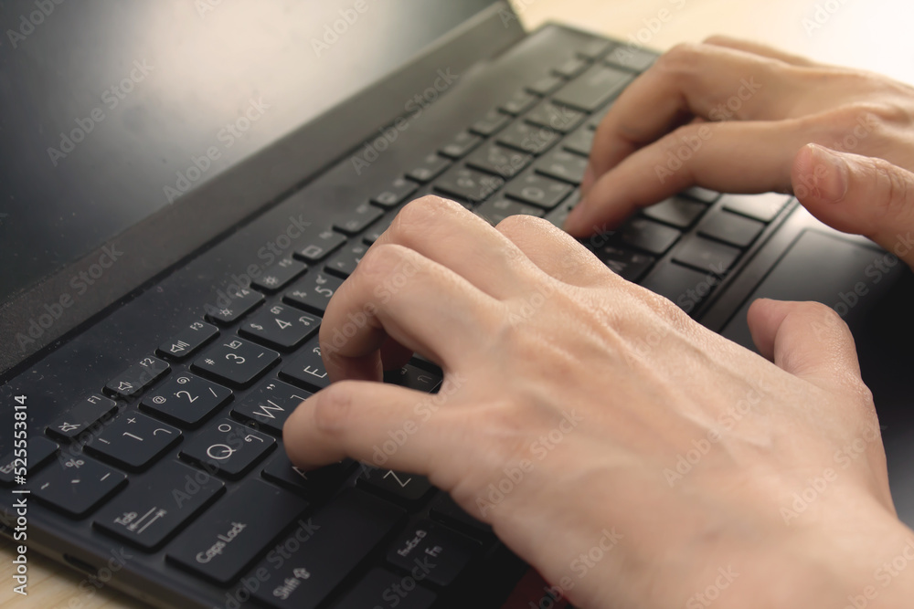 Woman hands who use laptop typing keyboard Concept and online technology usage Woman hands who use laptop typing keyboard Concept and online technology usage