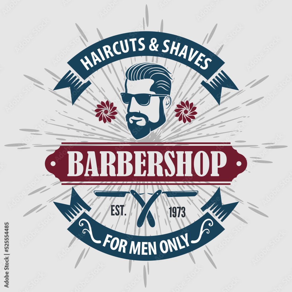 Fototapeta premium Barbershop poster, banner template with Bearded men. Vector illustration 