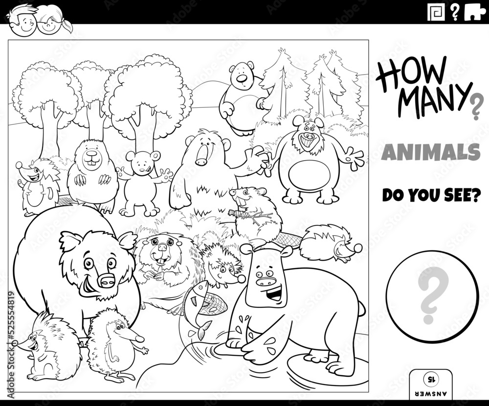 count cartoon animals educational game coloring page count cartoon animals educational game coloring page