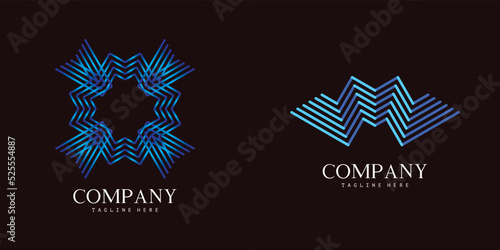 Set of 2 letter M logo with 3D illusion formed from parallel lines. Beautiful logotype initial design for company or personal branding. EPS8