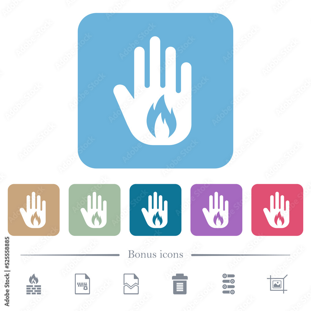 Fototapeta premium Hand shaped natural gas sanction sign solid flat icons on color rounded square backgrounds