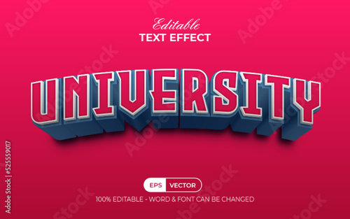 3d text effect university style. Editable text effect.