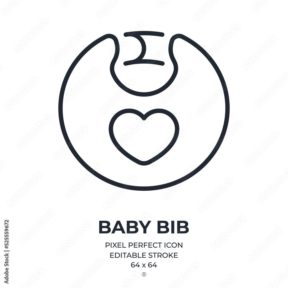 Baby bib editable stroke outline icon isolated on white background flat vector illustration. Pixel perfect. 64 x 64. Baby bib editable stroke outline icon isolated on white background flat vector illustration. Pixel perfect. 64 x 64.