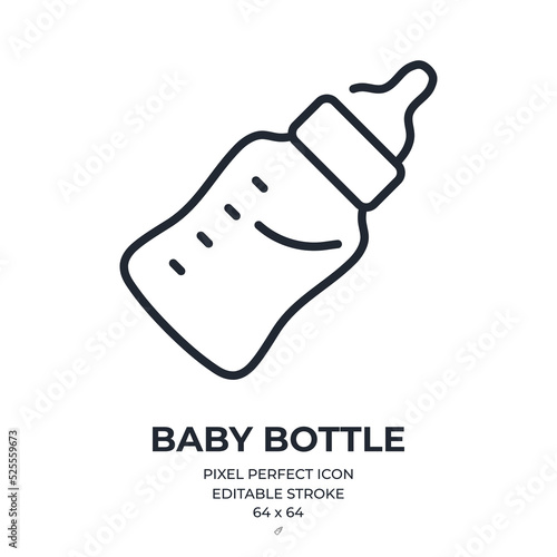 Baby milk bottle editable stroke outline icon isolated on white background flat vector illustration. Pixel perfect. 64 x 64.