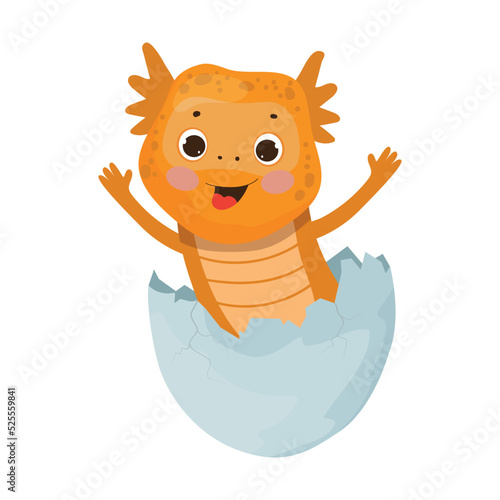 Newt in eggshell. Colorful children's illustration.