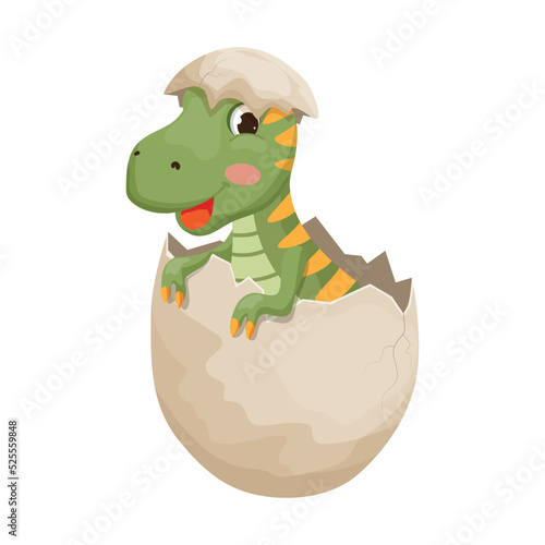 Tyrannosaurus in eggshell. Colorful children's illustration.