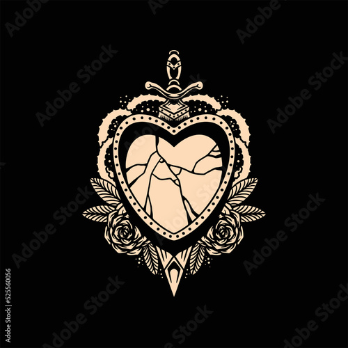 love rose and dagger tattoo vector design