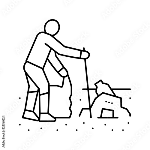 volunteer clean beach plastic line icon vector illustration