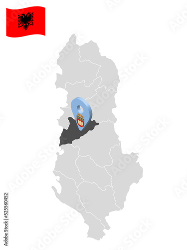 Location Tirana County  on map Albania. 3d location sign similar to the flag of  Tirana County. Quality map  with  Regions of the Albania for your design. EPS10