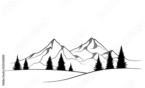 Hand drawn of mountain landscape.