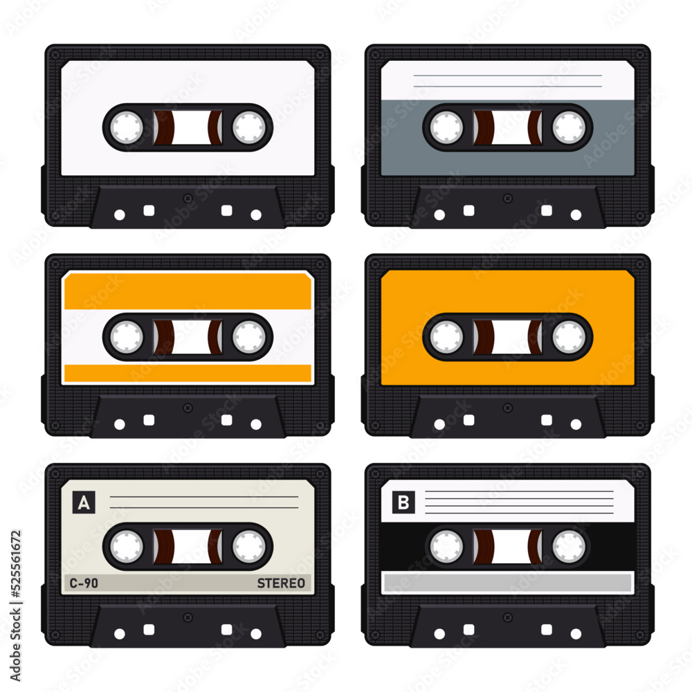 Retro Tape Audio Cassettes Icon Set. Vector