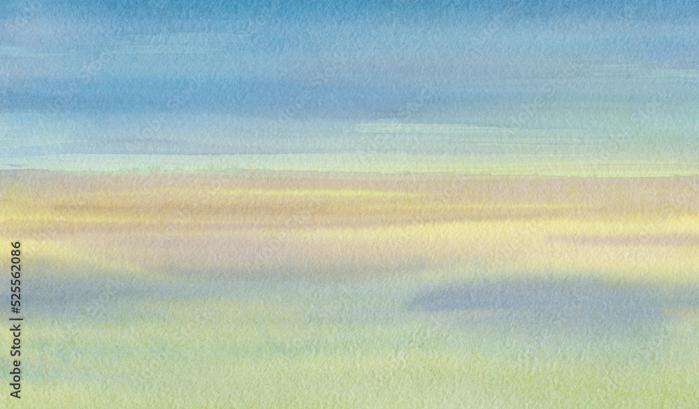 Naklejka premium Abstract watercolor sunset. bright seascape painted on paper