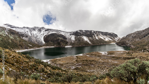 Images of green lake and we stop them in Los Andes. Lagoon located in the natural national park Los Nevados in Manizales Caldas Colombia. photo