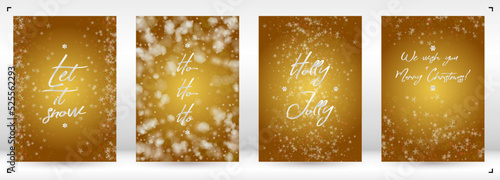 Vector Merry Christmas and New Year Card Collection with Magical Bokeh Lights Sparkle Confetti. Shiny Glitter Christmas Party Print Collection. Winter Sparkle Snowfall Design for Holiday's Poster.