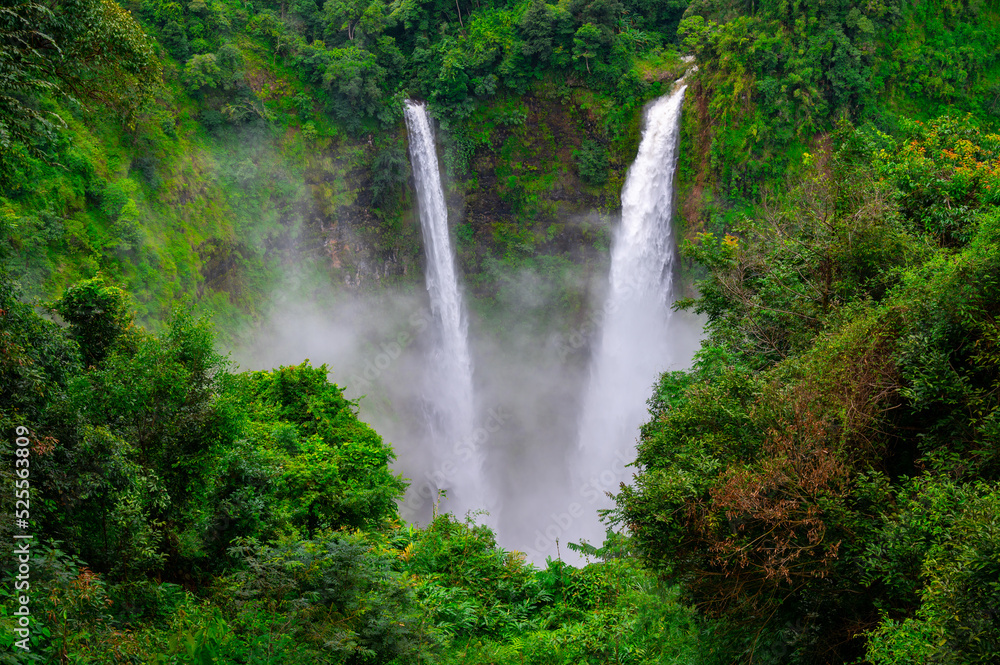 The Tad Fane waterfall,On the Bolaven Plateau in Laos, a few kilometers west of Paksong Town, in Champasak Province, within the Dong Houa Sao National Protected Area.Big waterfalls drops about 120 m.