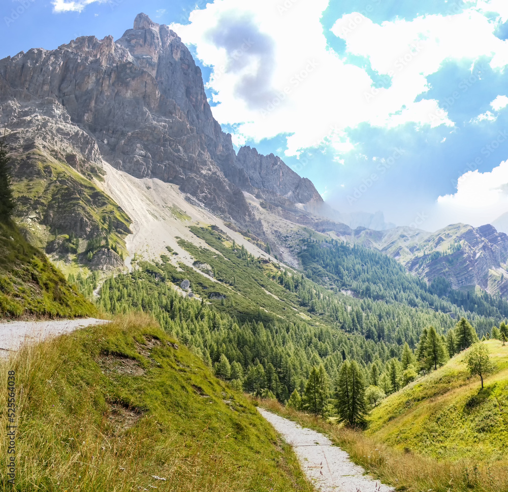 Dirt path on the Rolle Pass in San Martino di Castrozza, Trentino Alto Adige - Italy