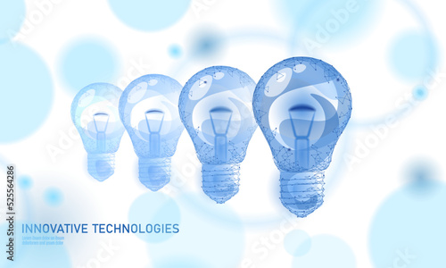 Light bulb idea business concept. Creative active human brain artificial intelligence next level man menthal abilities.Symbol of wisdom. Blue low poly polygonal 3D triangle vector illustration art