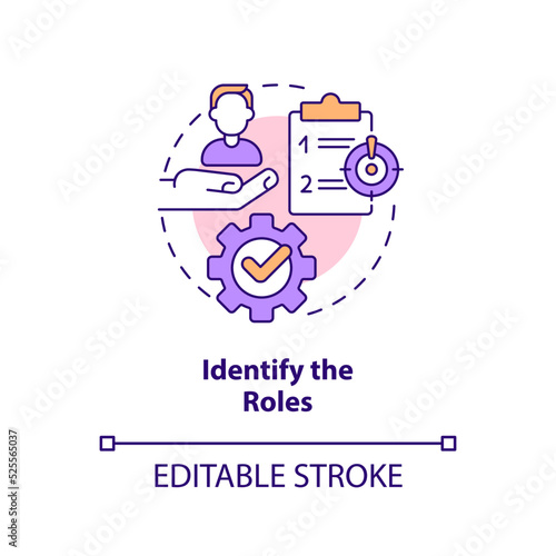 Identify roles concept icon. Work responsibilities. Crisis management team abstract idea thin line illustration. Isolated outline drawing. Editable stroke. Arial, Myriad Pro-Bold fonts used