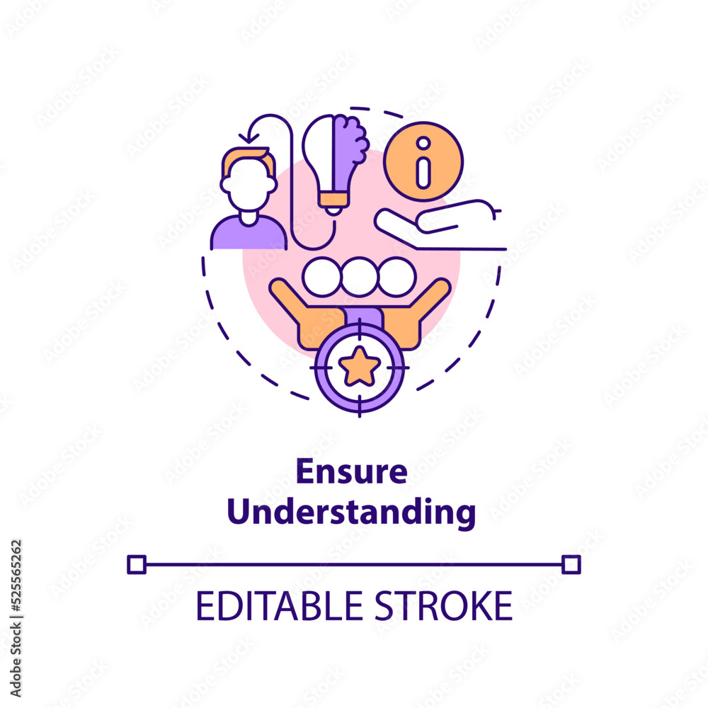 Ensure understanding concept icon. Employee awareness. Crisis management team abstract idea thin line illustration. Isolated outline drawing. Editable stroke. Arial, Myriad Pro-Bold fonts used Ensure understanding concept icon. Employee awareness. Crisis management team abstract idea thin line illustration. Isolated outline drawing. Editable stroke. Arial, Myriad Pro-Bold fonts used