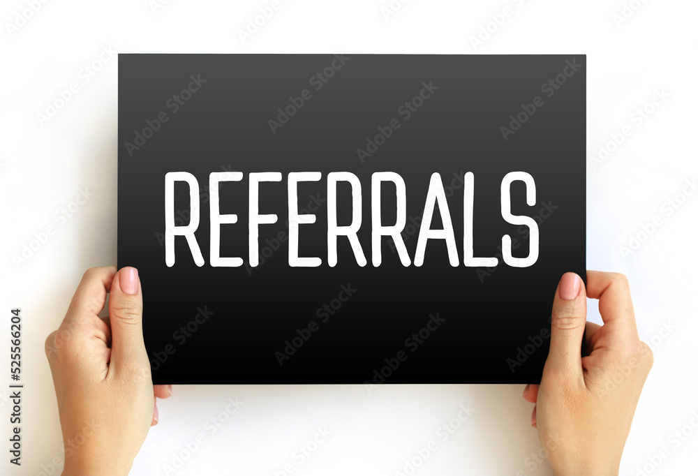 Referrals text on card, concept background Referrals text on card, concept background