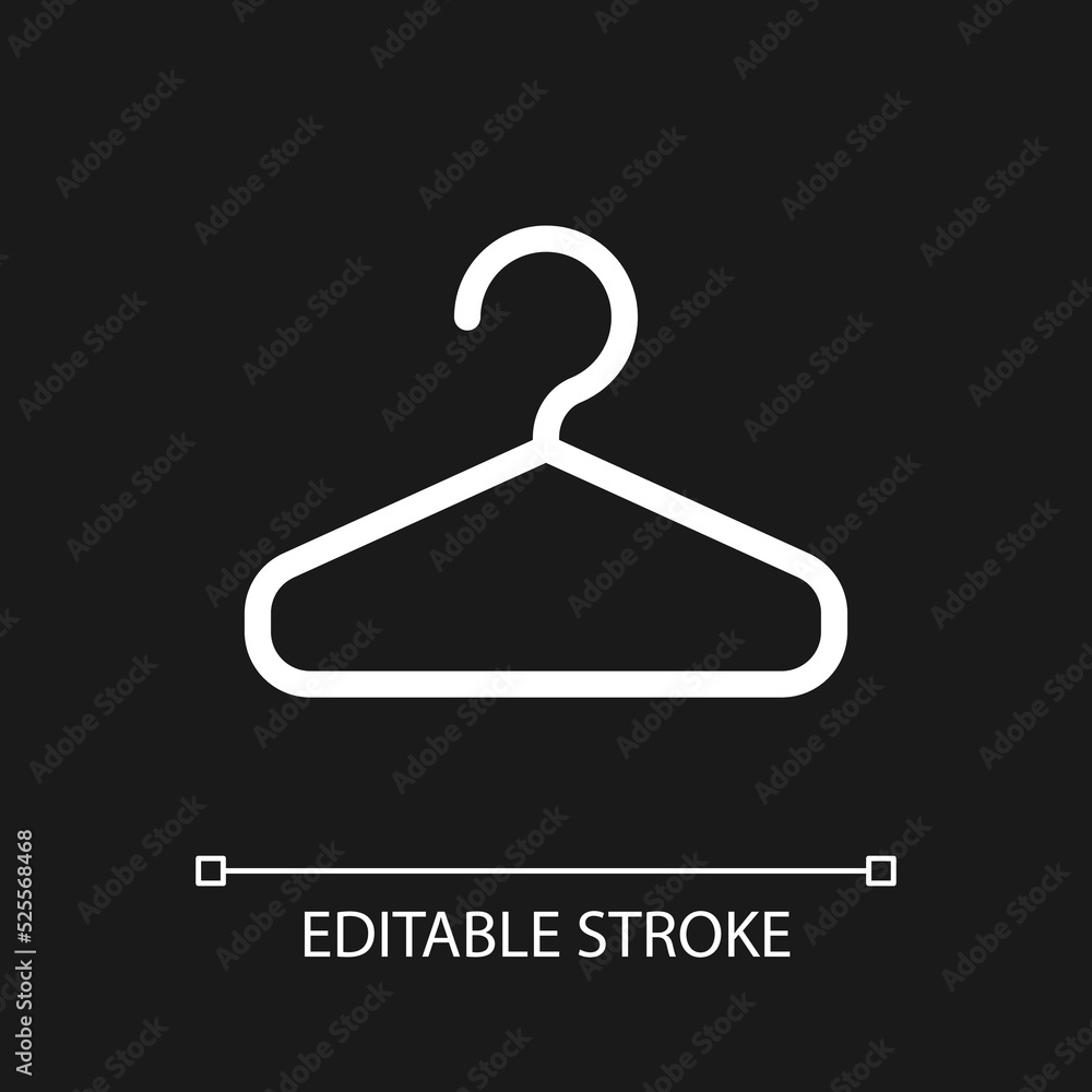 Hanger pixel perfect white linear ui icon for dark theme. Keep clothes neat. Boutique inventory. Vector line pictogram. Isolated user interface symbol for night mode. Editable stroke. Arial font used Hanger pixel perfect white linear ui icon for dark theme. Keep clothes neat. Boutique inventory. Vector line pictogram. Isolated user interface symbol for night mode. Editable stroke. Arial font used