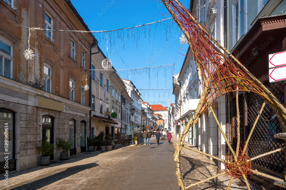 Main street with christmas decoration in Kranj , Slovenia Main street with christmas decoration in Kranj , Slovenia
