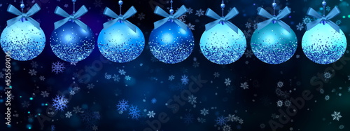  Christmas  blue ball gold confetti winter blue bokeh starry bakcground copy space template banner photo