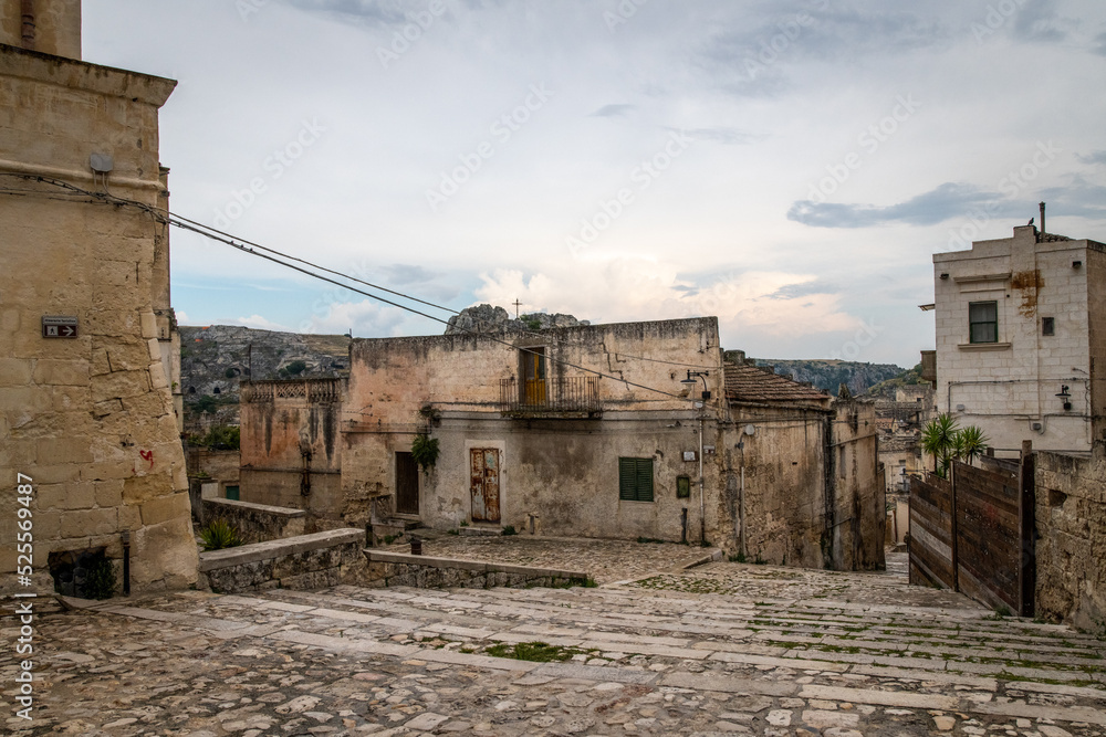 Basilicata, Italy. Streets of old town of Matera (Sassi di Matera). Etruscan towns of Italy. Southern Italy landscape.