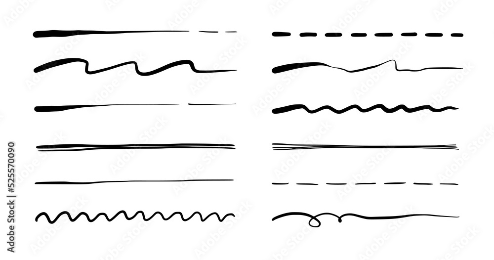 Line marker stroke underline. Marker highlight brush effect. Handwriting vector brush underline stroke set for accent, text highlight element Line marker stroke underline. Marker highlight brush effect. Handwriting vector brush underline stroke set for accent, text highlight element