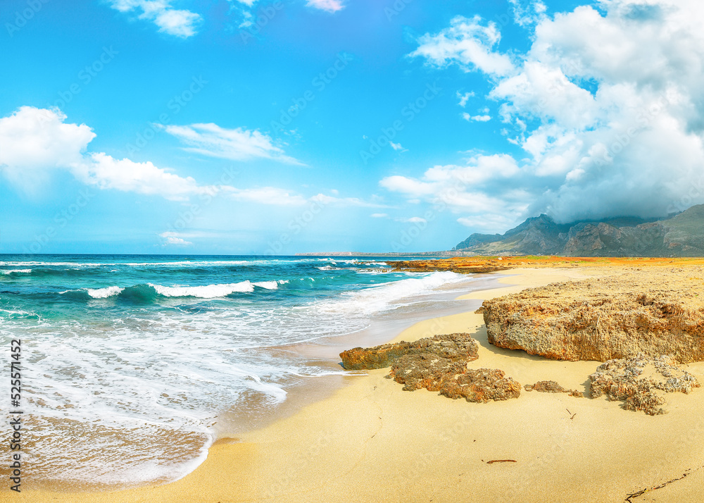 Picturesque seascape of Isolidda Beach near San Vito cape.
