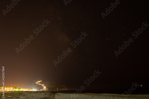 View of the night beach and the milky way