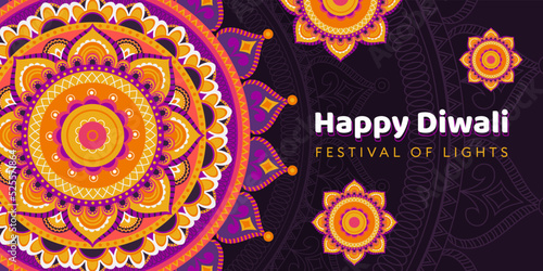 Happy Diwali. Beautiful background with diwali flower elements and mandala vectors