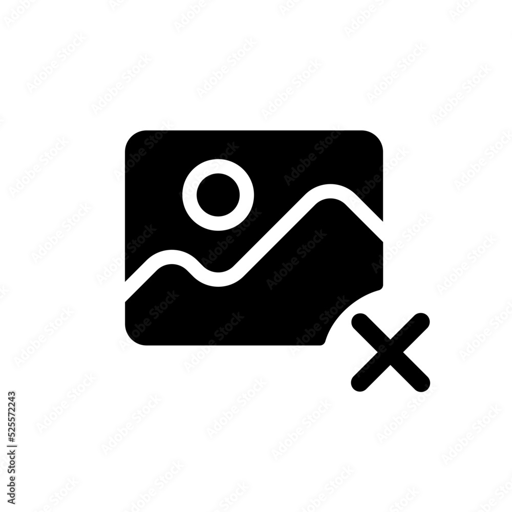 Delete photo black glyph ui icon. Cancel editing. Simple filled line element. User interface design. Silhouette symbol on white space. Solid pictogram for web, mobile. Isolated vector illustration Delete photo black glyph ui icon. Cancel editing. Simple filled line element. User interface design. Silhouette symbol on white space. Solid pictogram for web, mobile. Isolated vector illustration