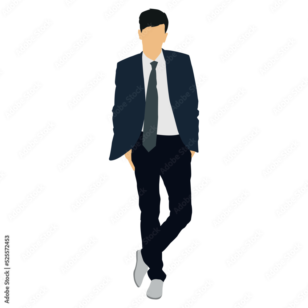 man standing pose with jacket and tie, editable vector man standing pose with jacket and tie, editable vector