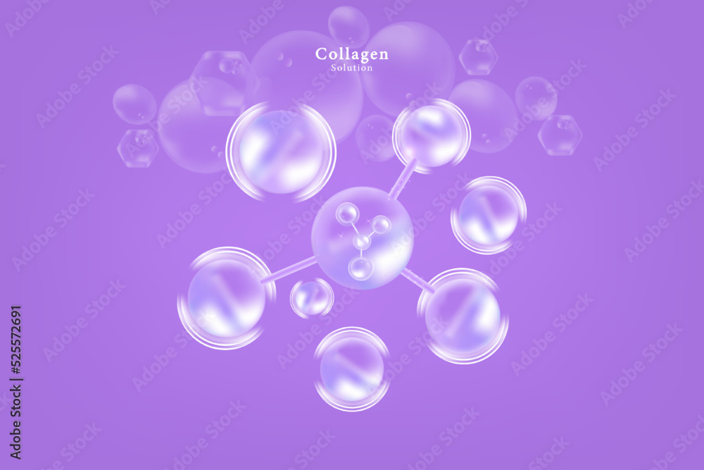 Hyaluronic acid skin solutions ad, purple collagen serum drops with cosmetic advertising background ready to use, illustration vector.