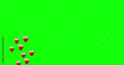 4K Social media animated heart on green screen, animation coming in from bottom on green chroma key, messenger concept for compositing and motion design.