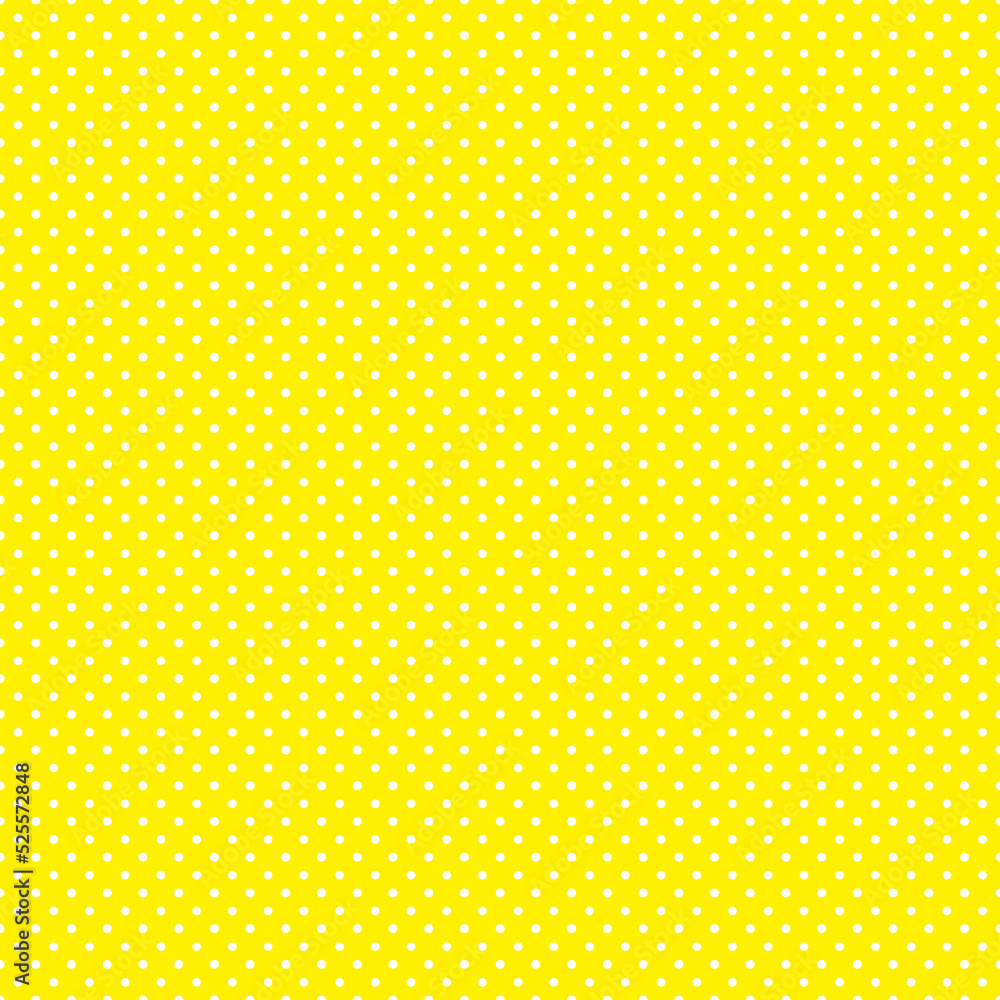 Polka dot texture, white on yellow polka dot seamless pattern as background
